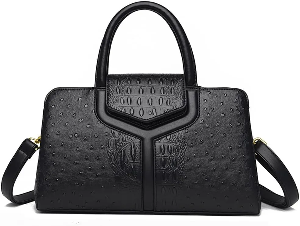 Women Top Handle Handbags Embossed Design Satchel Bag Crocodile Pattern Horizontal Long Purse Flap Shoulder Bag Totes