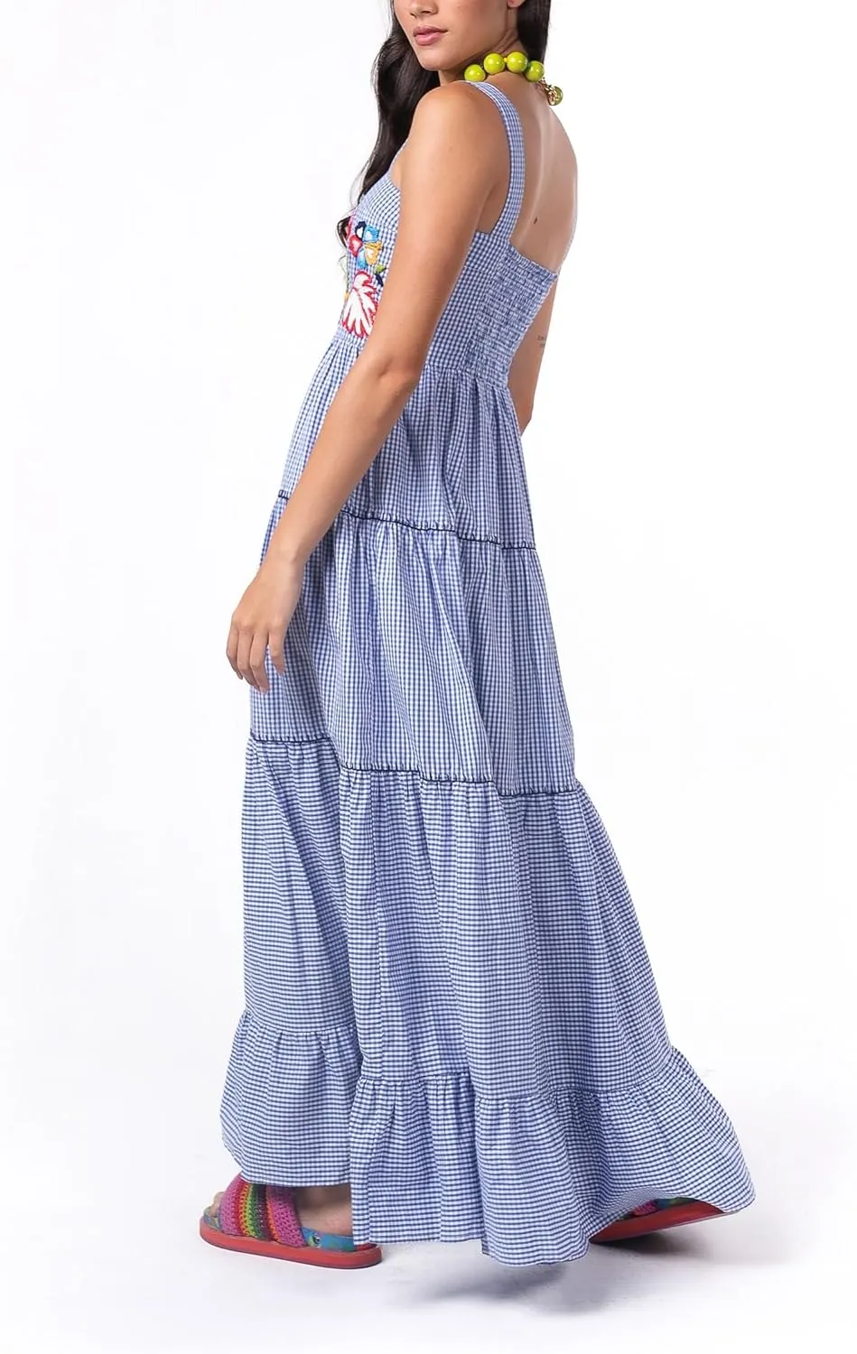 Women Y2k Embroidered Boho Dress Spaghetti Strap Tiered Maxi Dress 2024 Summer Causal Flowy Beach Sundress
