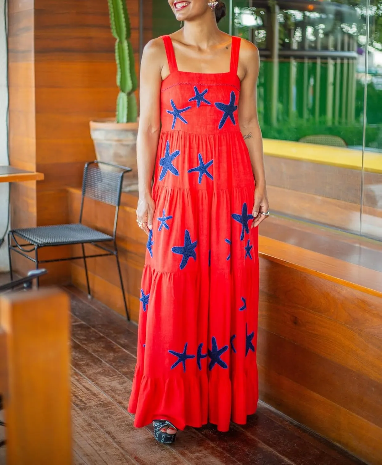 Women Y2k Embroidered Boho Dress Spaghetti Strap Tiered Maxi Dress 2024 Summer Causal Flowy Beach Sundress