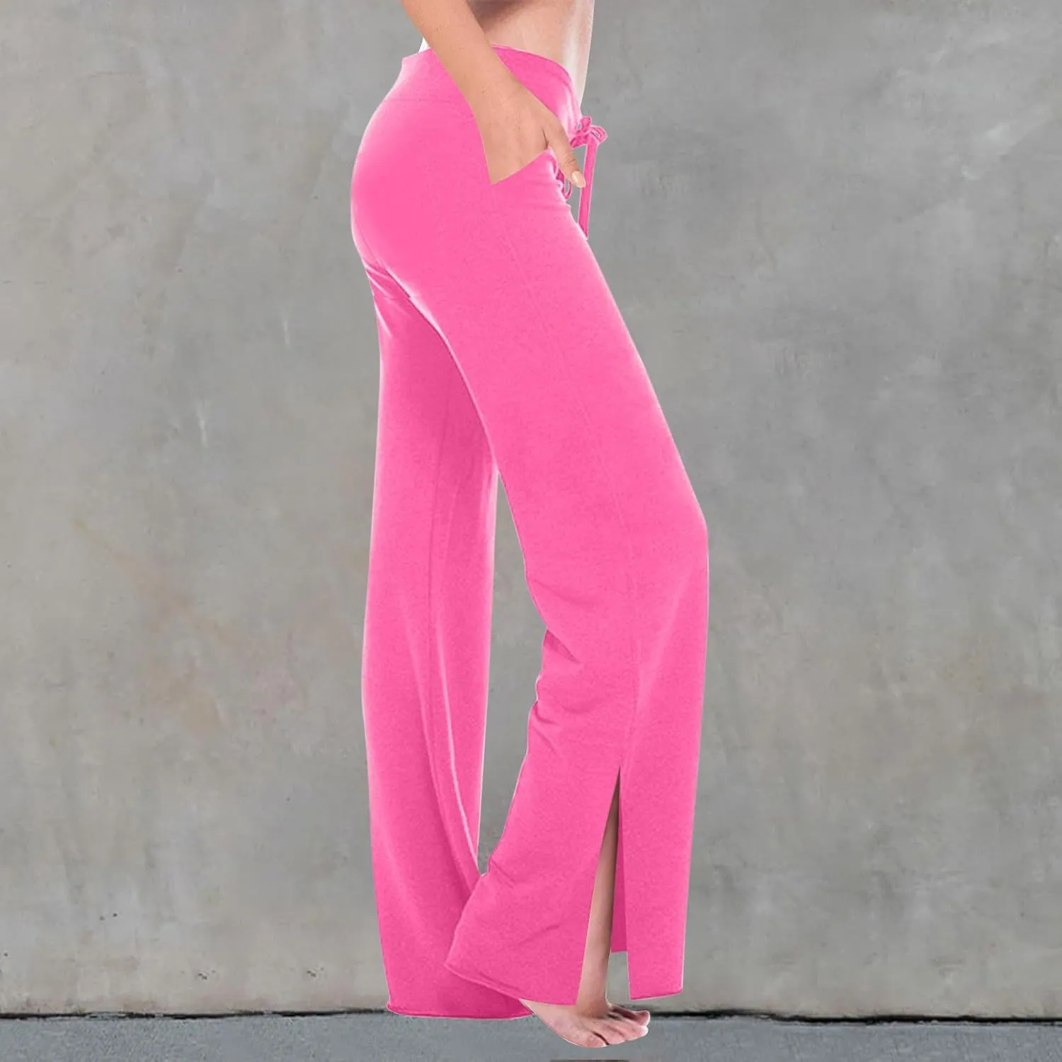 Women Yoga Pants Slim High Cut Rayon Trousers Slit Drawstring Sport Gym Pants Plain Oversized Fall Summer 2025