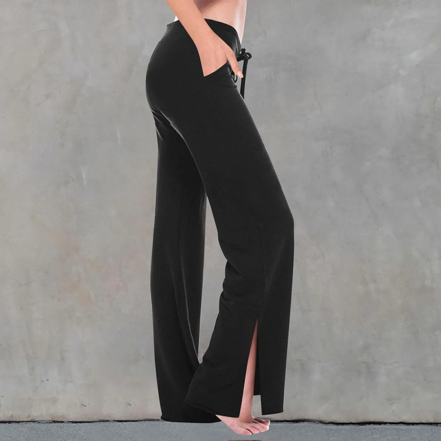 Women Yoga Pants Slim High Cut Rayon Trousers Slit Drawstring Sport Gym Pants Plain Oversized Fall Summer 2025