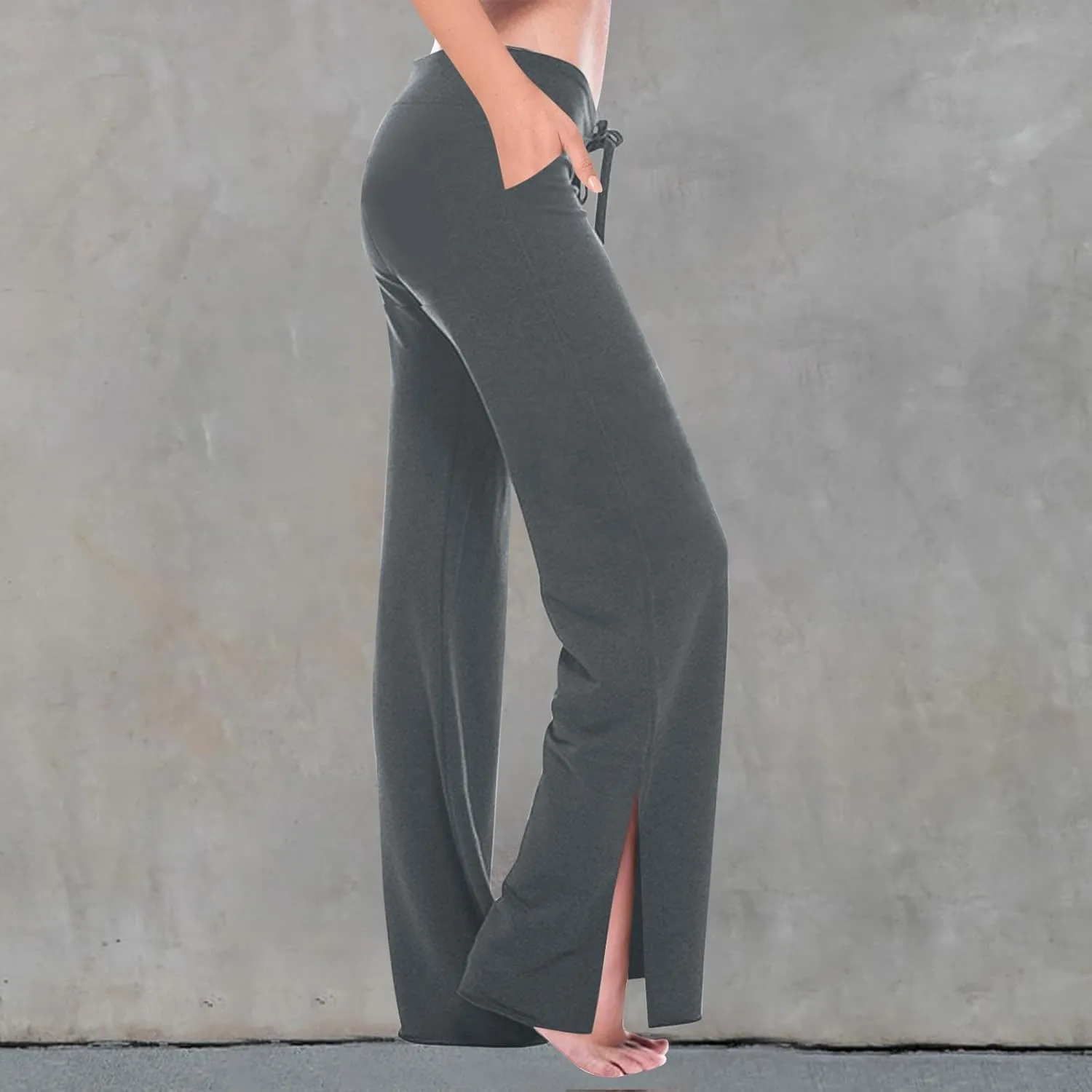 Women Yoga Pants Slim High Cut Rayon Trousers Slit Drawstring Sport Gym Pants Plain Oversized Fall Summer 2025