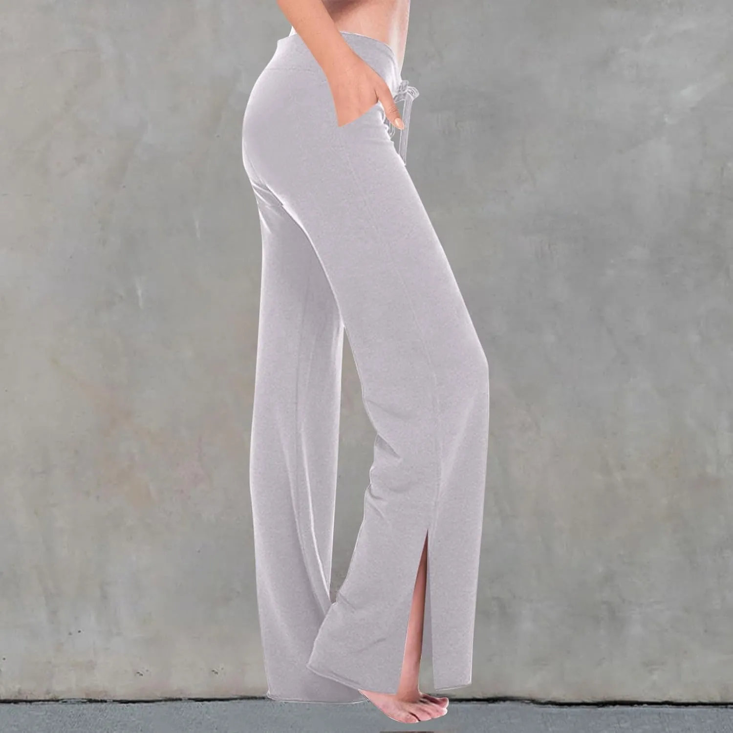 Women Yoga Pants Slim High Cut Rayon Trousers Slit Drawstring Sport Gym Pants Plain Oversized Fall Summer 2025