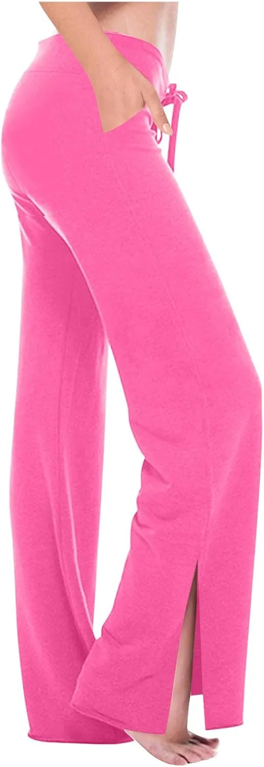 Women Yoga Pants Slim High Cut Rayon Trousers Slit Drawstring Sport Gym Pants Plain Oversized Fall Summer 2025