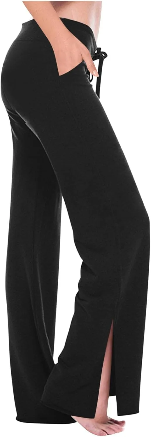 Women Yoga Pants Slim High Cut Rayon Trousers Slit Drawstring Sport Gym Pants Plain Oversized Fall Summer 2025