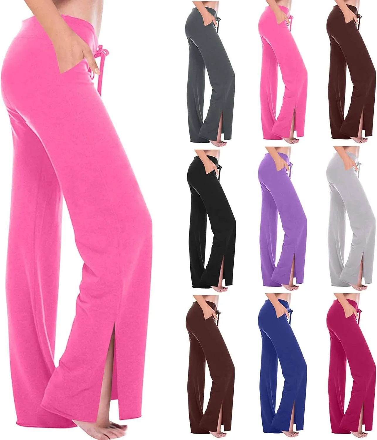Women Yoga Pants Slim High Cut Rayon Trousers Slit Drawstring Sport Gym Pants Plain Oversized Fall Summer 2025