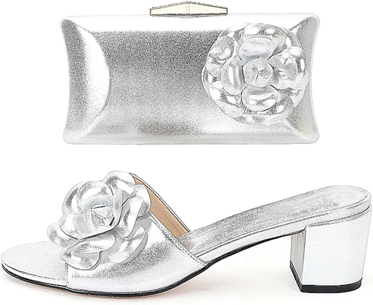 Womens 2025 Luxury Elegant Flower Clutch Shoes Handbag Wedding Party Shoe Bag Set High Heels African Large Size Slippers