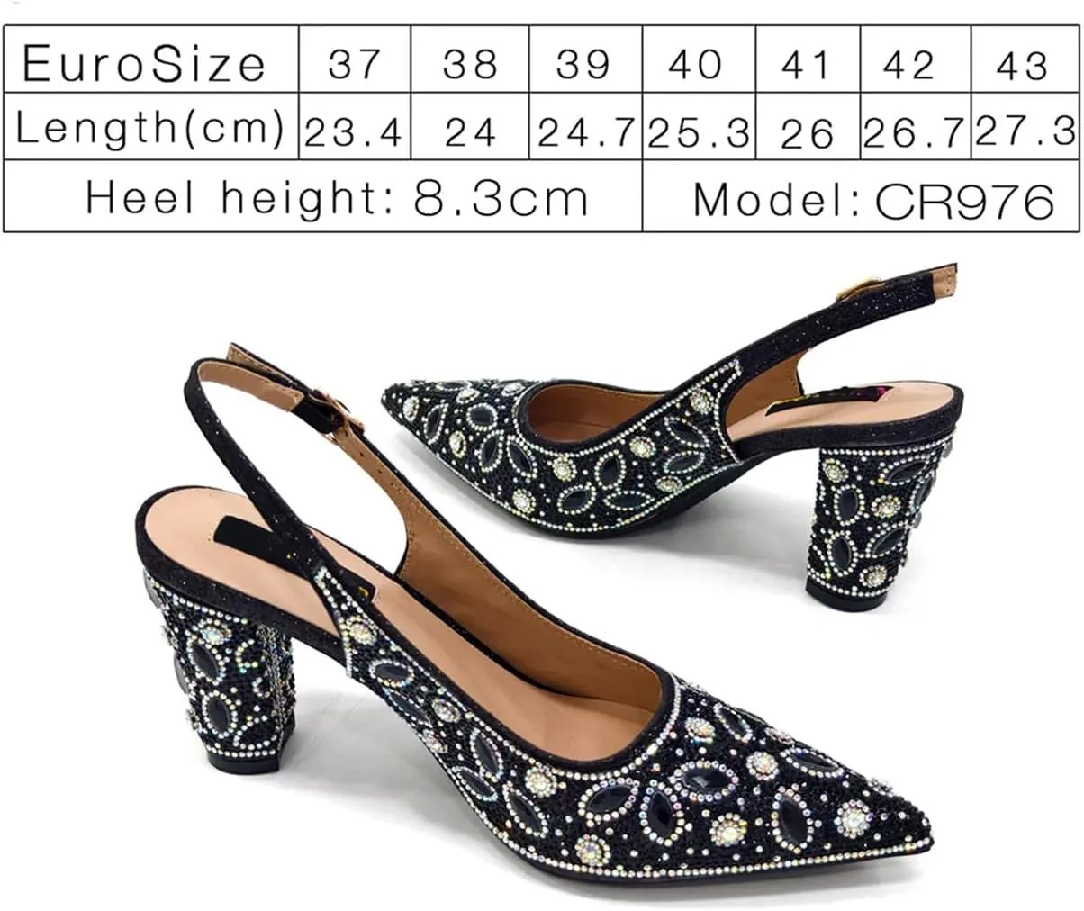 Womens African Themed Sparkly Wedding Shoes and Purse Combo Crystal Embellished Heels for Formal