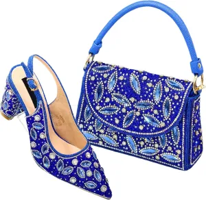 Womens African Themed Sparkly Wedding Shoes and Purse Combo Crystal Embellished Heels for Formal