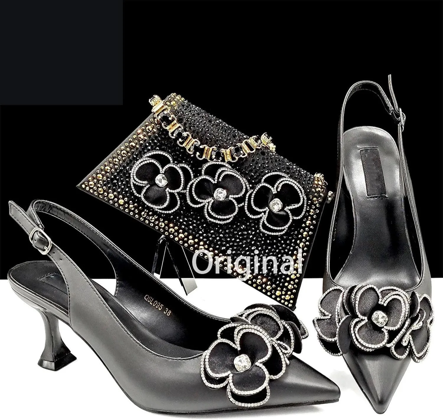 Womens African Themed Wedding Shoes and Matching Purse Set Pointed Toe Comfortable Heels for Bride