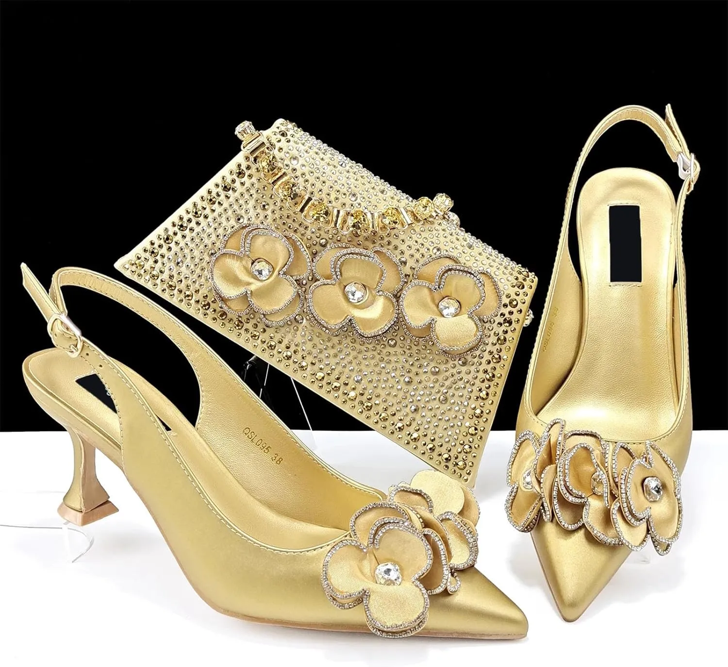 Womens African Themed Wedding Shoes and Matching Purse Set Pointed Toe Comfortable Heels for Bride