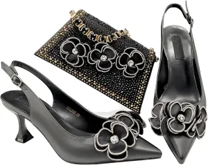 Womens African Themed Wedding Shoes and Matching Purse Set Pointed Toe Comfortable Heels for Bride