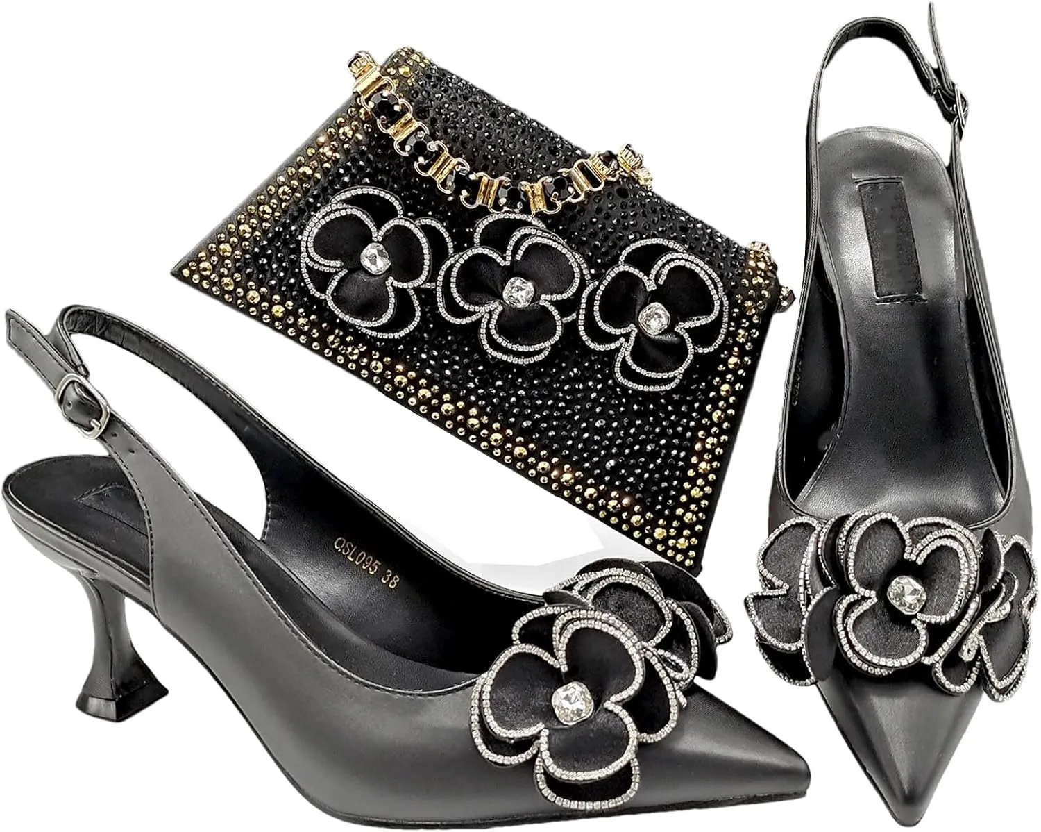 Womens African Themed Wedding Shoes and Matching Purse Set Pointed Toe Comfortable Heels for Bride