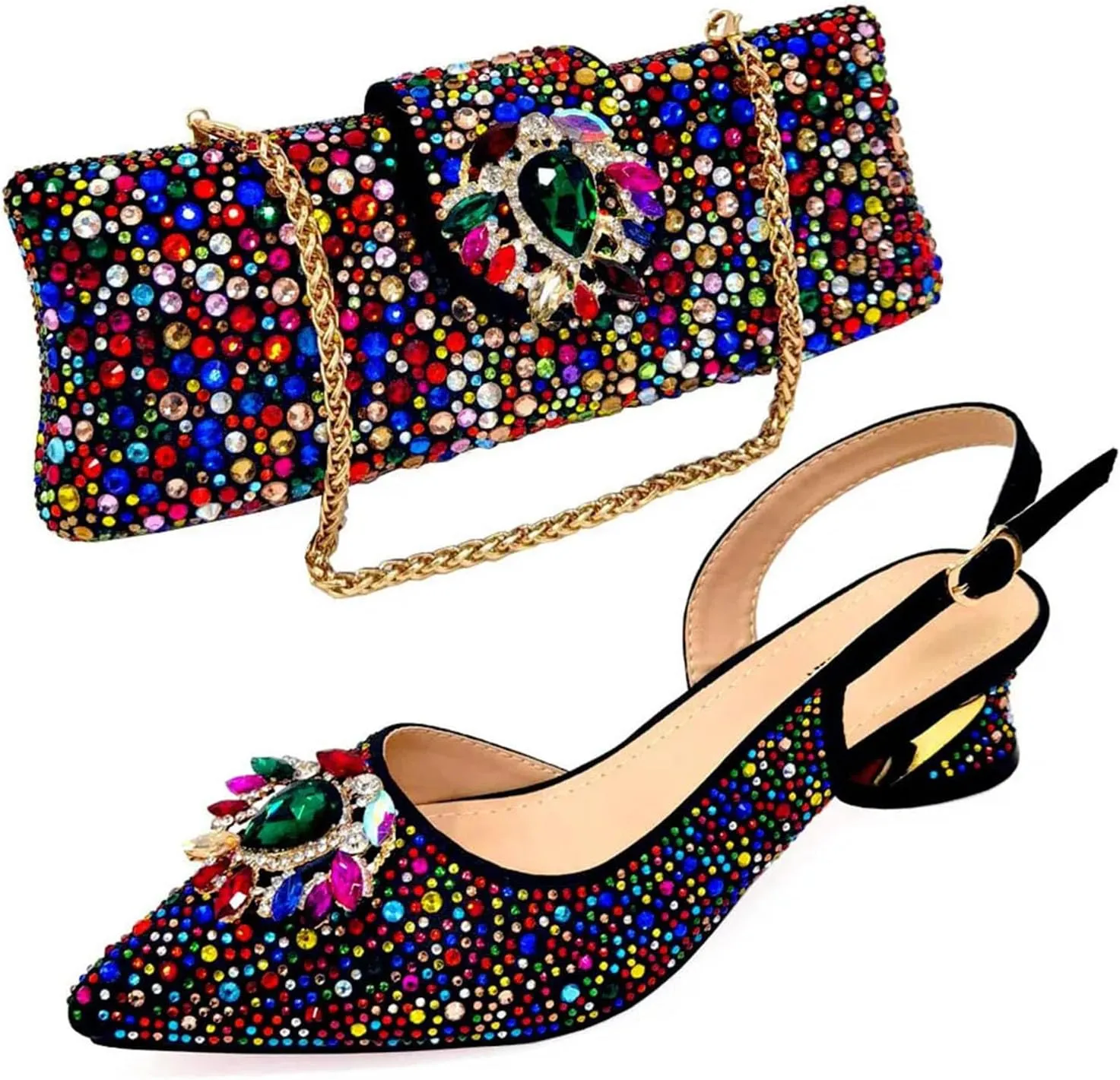 Womens African Themed Wedding Shoes and Matching Shoulder Bag Combo Pointed Toe Comfortable Heels for Bride