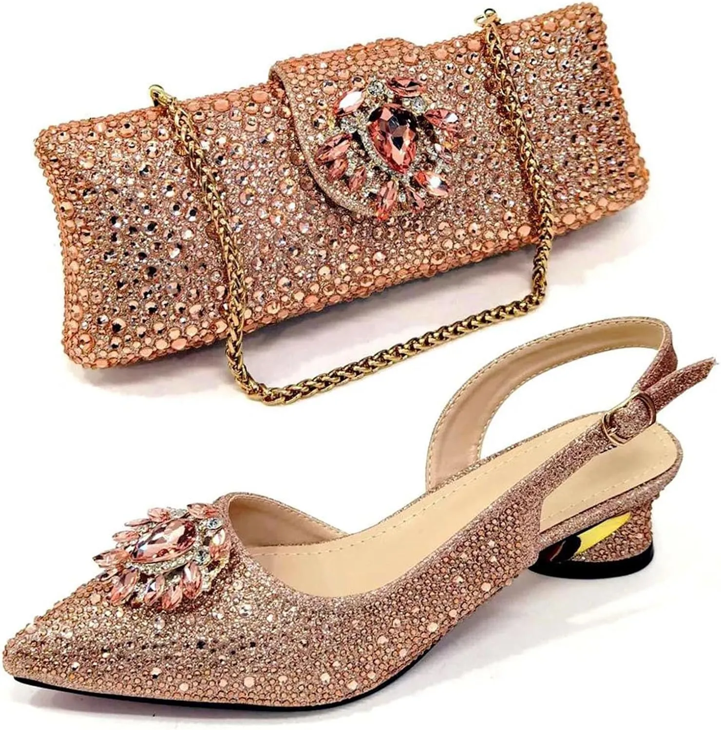 Womens African Themed Wedding Shoes and Matching Shoulder Bag Combo Pointed Toe Comfortable Heels for Bride