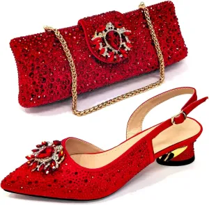 Womens African Themed Wedding Shoes and Matching Shoulder Bag Combo Pointed Toe Comfortable Heels for Bride