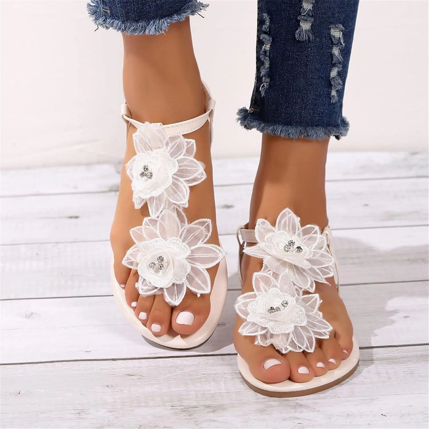 Womens Ankle Strappy Flat Sandals Wedge Heel Open Toe Slingback Flower Shoes Casual Sandal Women Walking Sandal