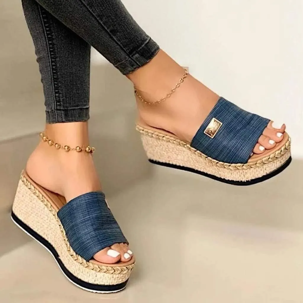 Women's Black Platform Wedge Sandals, Casual Open Toe Espadrilles, Slip On, Adjustable Strap, Leather Insole, Suede Upper, Summer, Boho, Beach, Outdoor