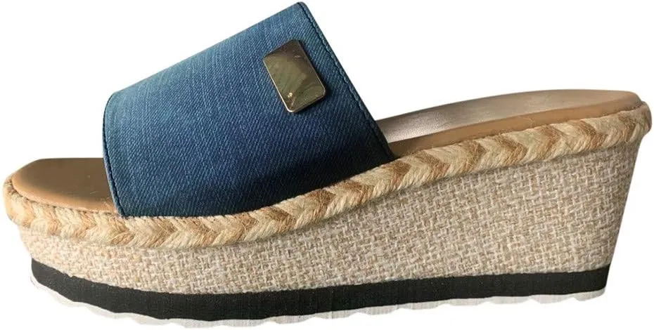 Women's Black Platform Wedge Sandals, Casual Open Toe Espadrilles, Slip On, Adjustable Strap, Leather Insole, Suede Upper, Summer, Boho, Beach, Outdoor