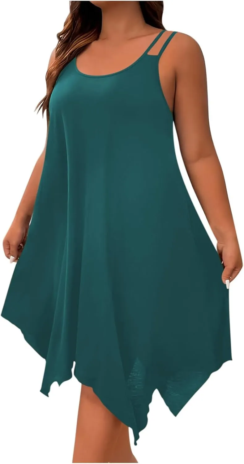 Women's Boho Flowy Midi Dress Plus Size Summer Casual Sleeveless Cami Dress Beach Vacation Swing Sundresses