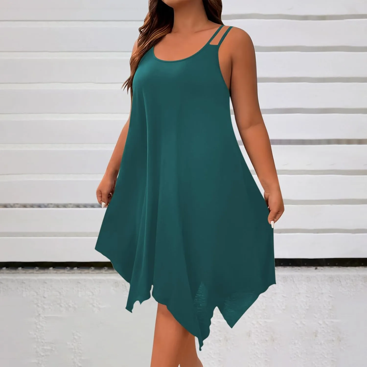Women's Boho Flowy Midi Dress Plus Size Summer Casual Sleeveless Cami Dress Beach Vacation Swing Sundresses
