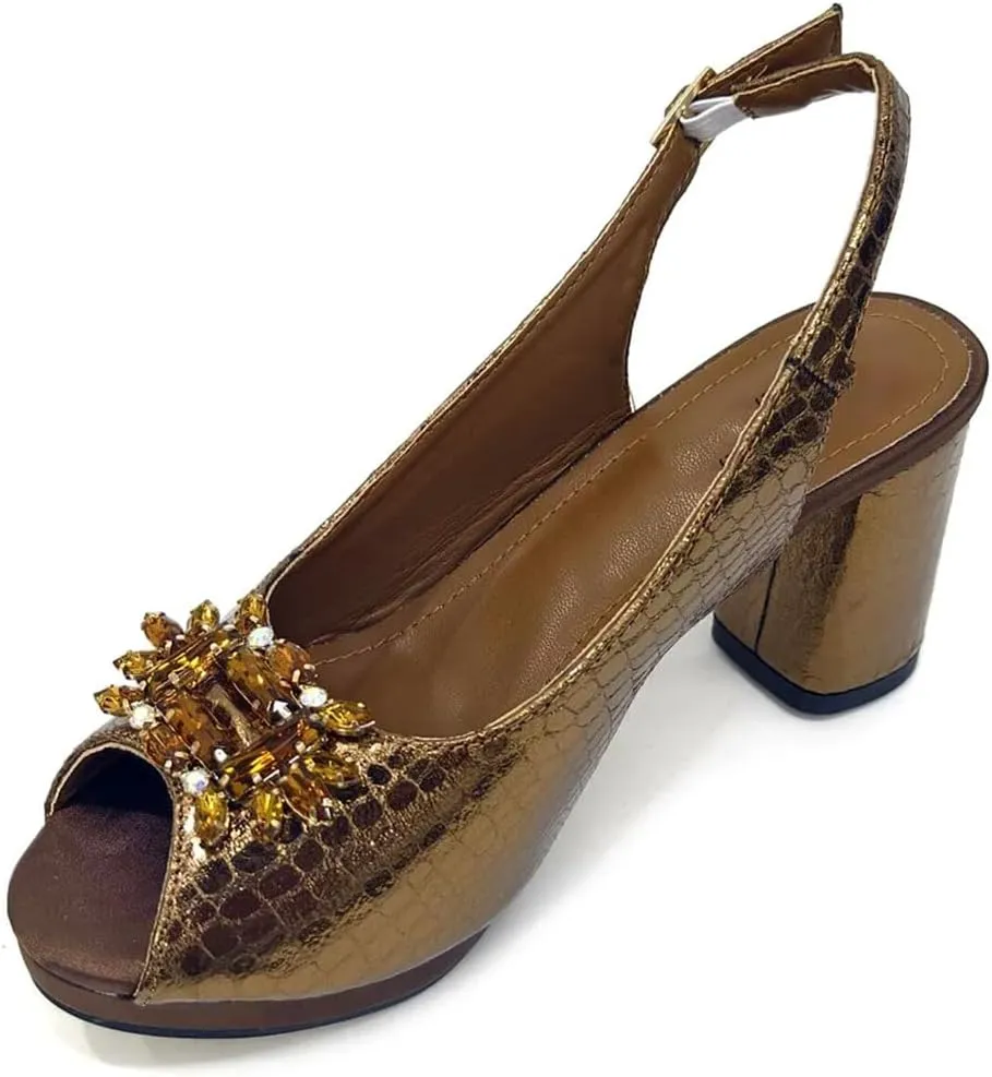 WomenS Brown Open Toe High Heels and Matching Bag Set with Rhinestone Decorations for Fashion Parties