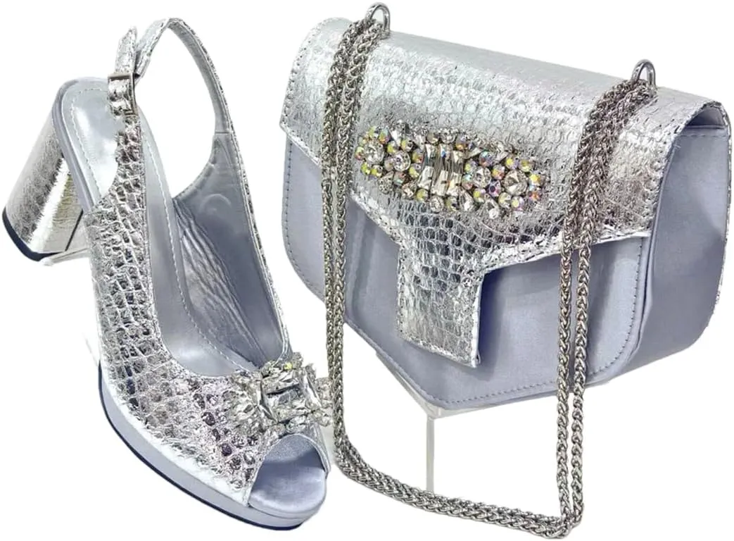 WomenS Brown Open Toe High Heels and Matching Bag Set with Rhinestone Decorations for Fashion Parties