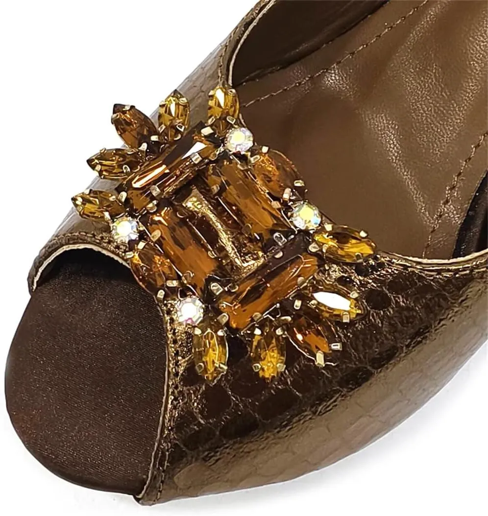 WomenS Brown Open Toe High Heels and Matching Bag Set with Rhinestone Decorations for Fashion Parties
