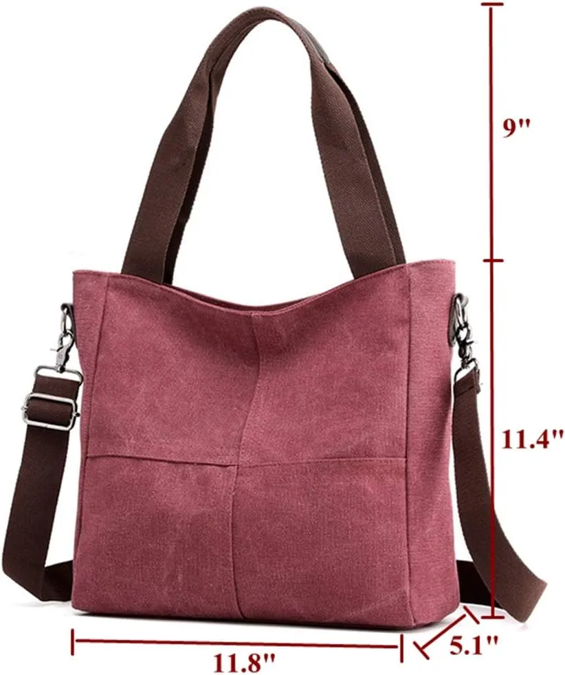 Women's Canvas Shoulder Bags Tote Purses Satchel Work Shopping Crossbody Bag (Grey)