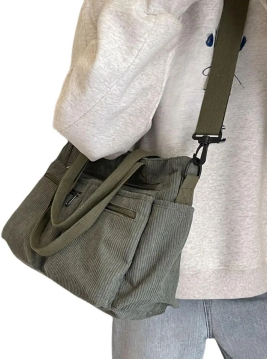 Womens Casual Corduroy Satchel Totes Handbags Large Capacity Tote Bag Purse Multiple Pockets Satchel Bag