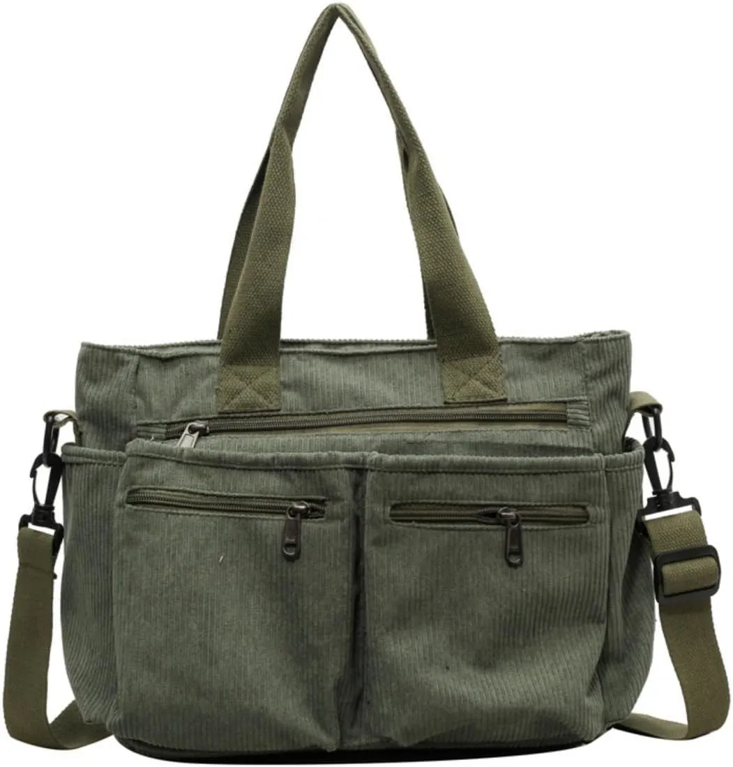 Womens Casual Corduroy Satchel Totes Handbags Large Capacity Tote Bag Purse Multiple Pockets Satchel Bag