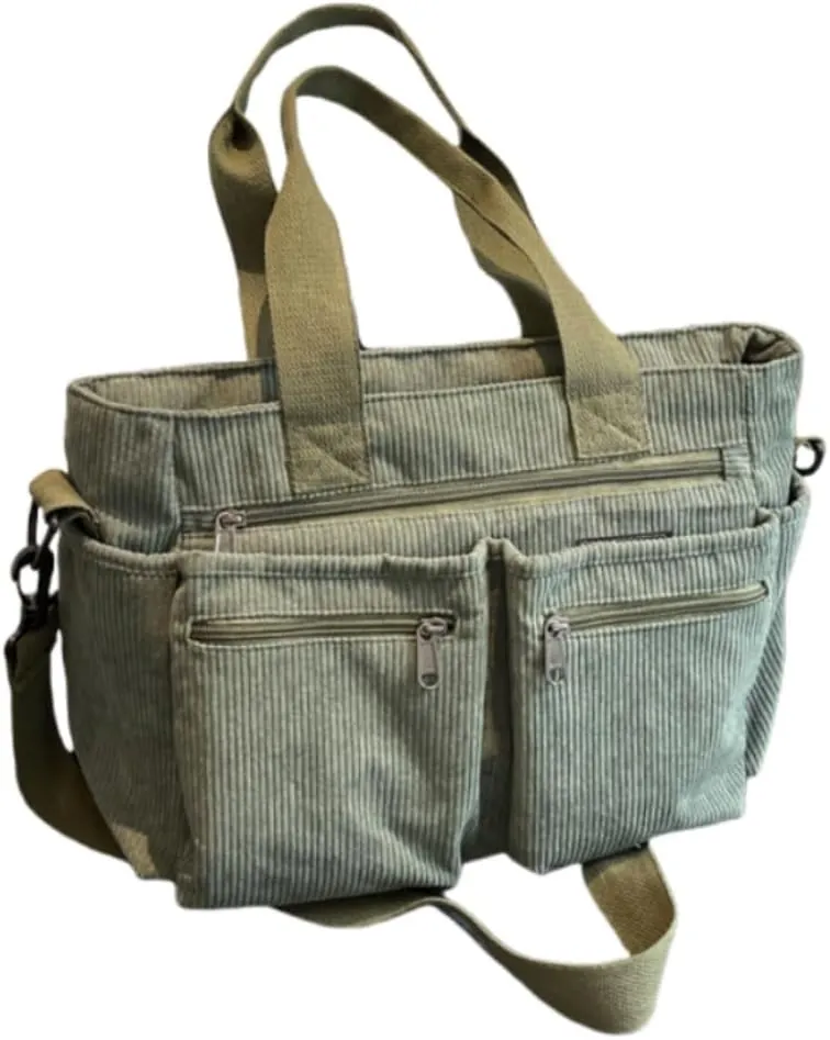 Womens Casual Corduroy Satchel Totes Handbags Large Capacity Tote Bag Purse Multiple Pockets Satchel Bag