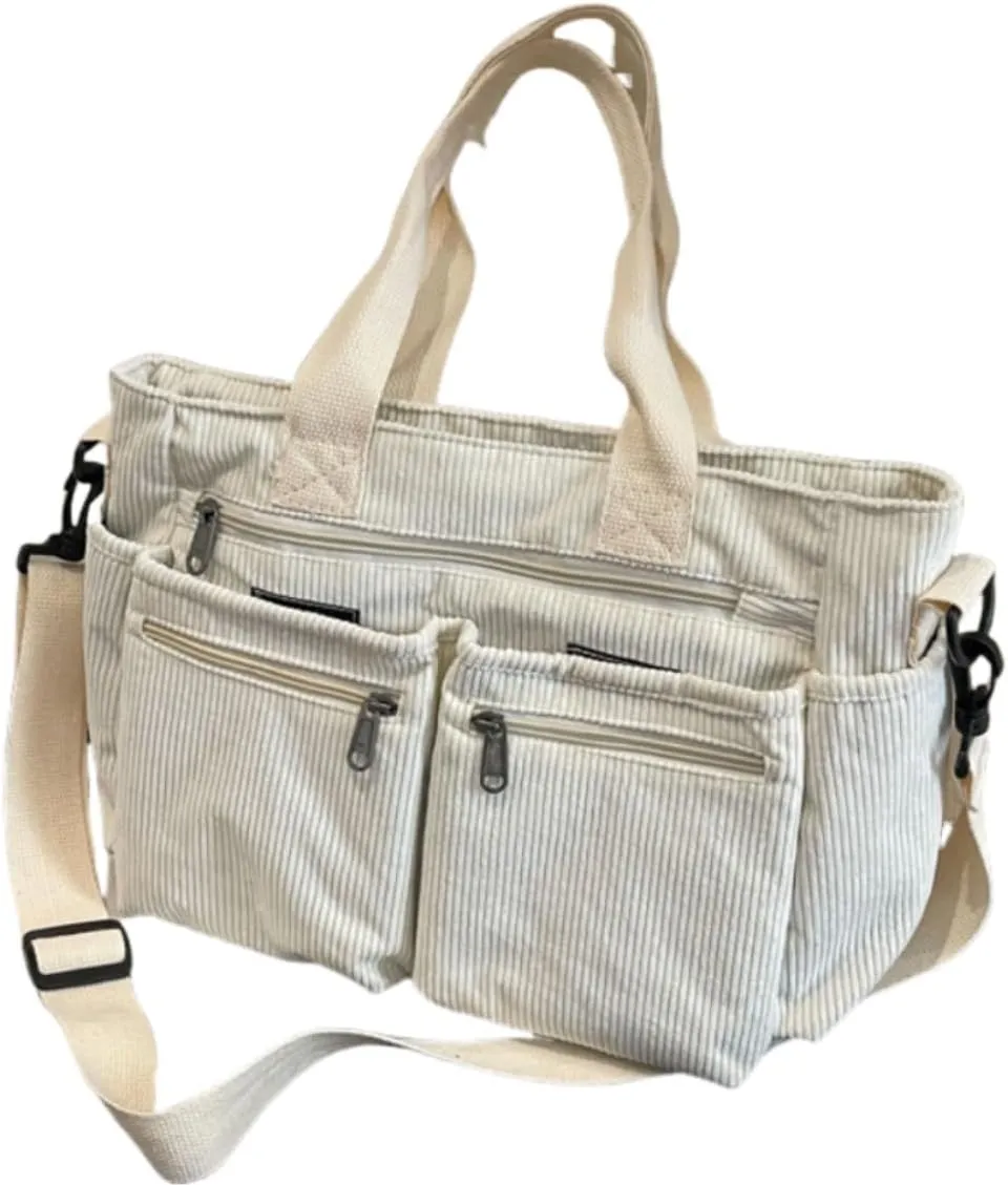 Womens Casual Corduroy Satchel Totes Handbags Large Capacity Tote Bag Purse Multiple Pockets Satchel Bag