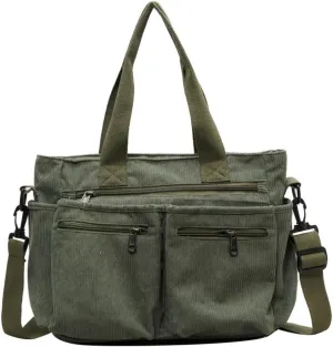 Womens Casual Corduroy Satchel Totes Handbags Large Capacity Tote Bag Purse Multiple Pockets Satchel Bag