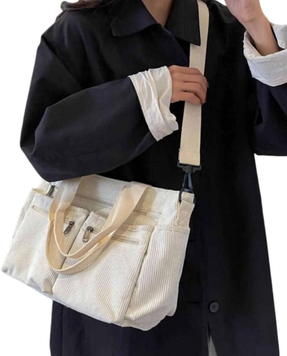 Womens Casual Corduroy Satchel Totes Handbags Large Capacity Tote Bag Purse Multiple Pockets Satchel Bag