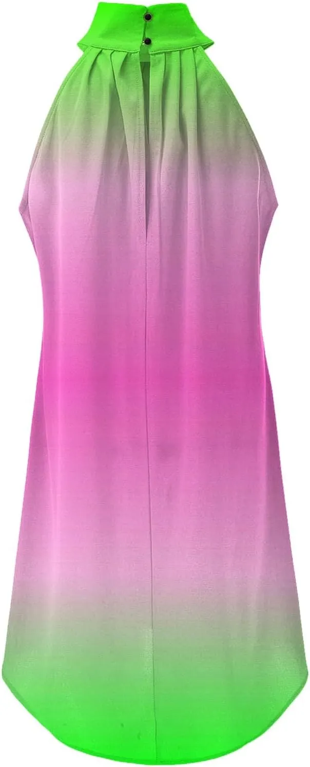 Women's Casual Tie Back Halter Neck Flared Hem Flowy Pleated Beach Sundress Sleeveless Summer A Dresses for Juniors
