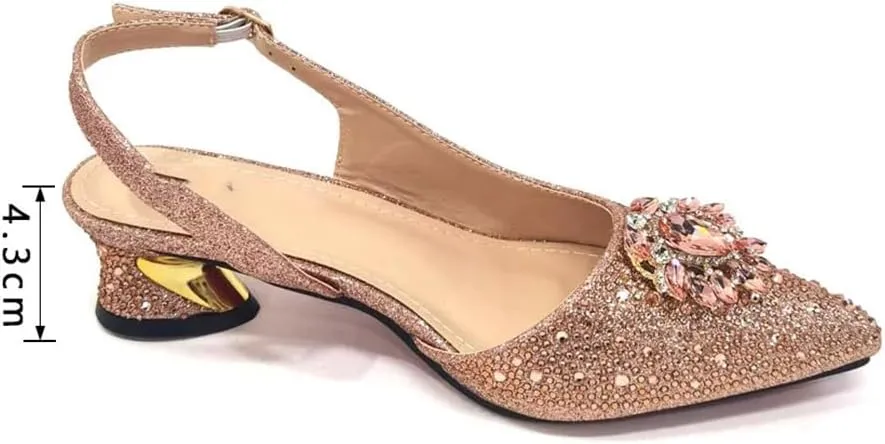 WomenS Champagne Rhinestone Embellished High Heels and Matching Bag Set for Elegant Parties