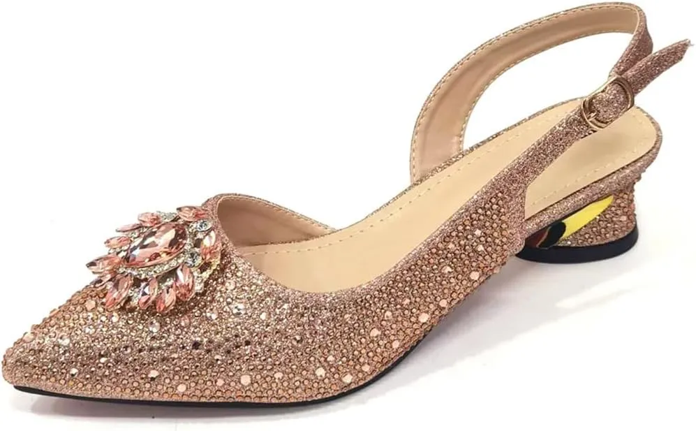 WomenS Champagne Rhinestone Embellished High Heels and Matching Bag Set for Elegant Parties