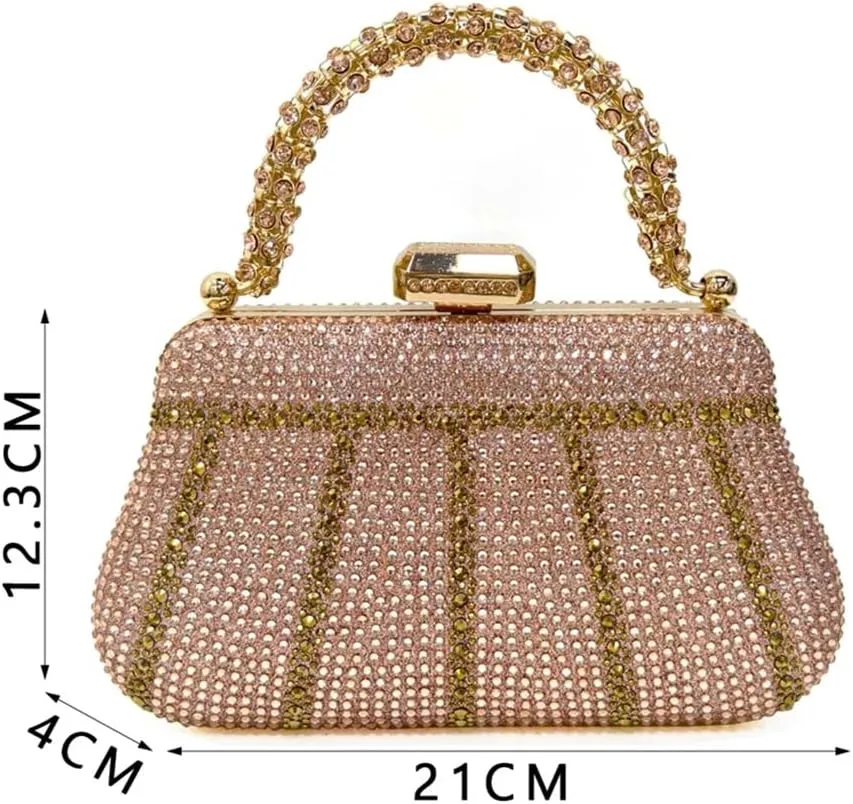 WomenS Champagne Rhinestone High Heels and Matching Bag Set with Spike Heel for Party