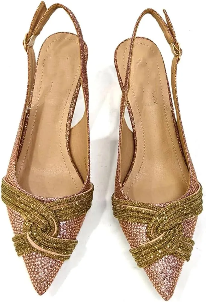 WomenS Champagne Rhinestone High Heels and Matching Bag Set with Spike Heel for Party