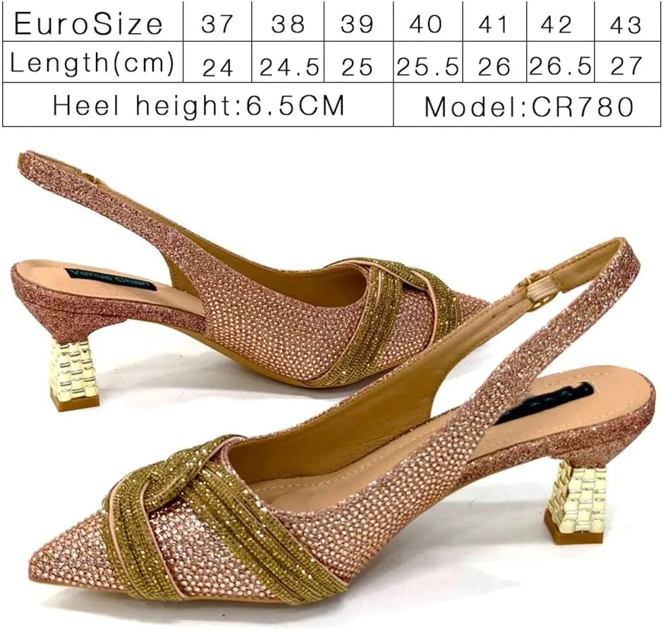 WomenS Champagne Rhinestone High Heels and Matching Bag Set with Spike Heel for Party
