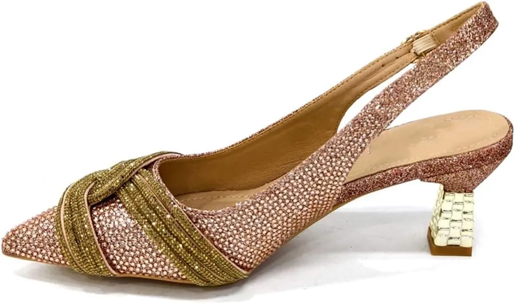 WomenS Champagne Rhinestone High Heels and Matching Bag Set with Spike Heel for Party