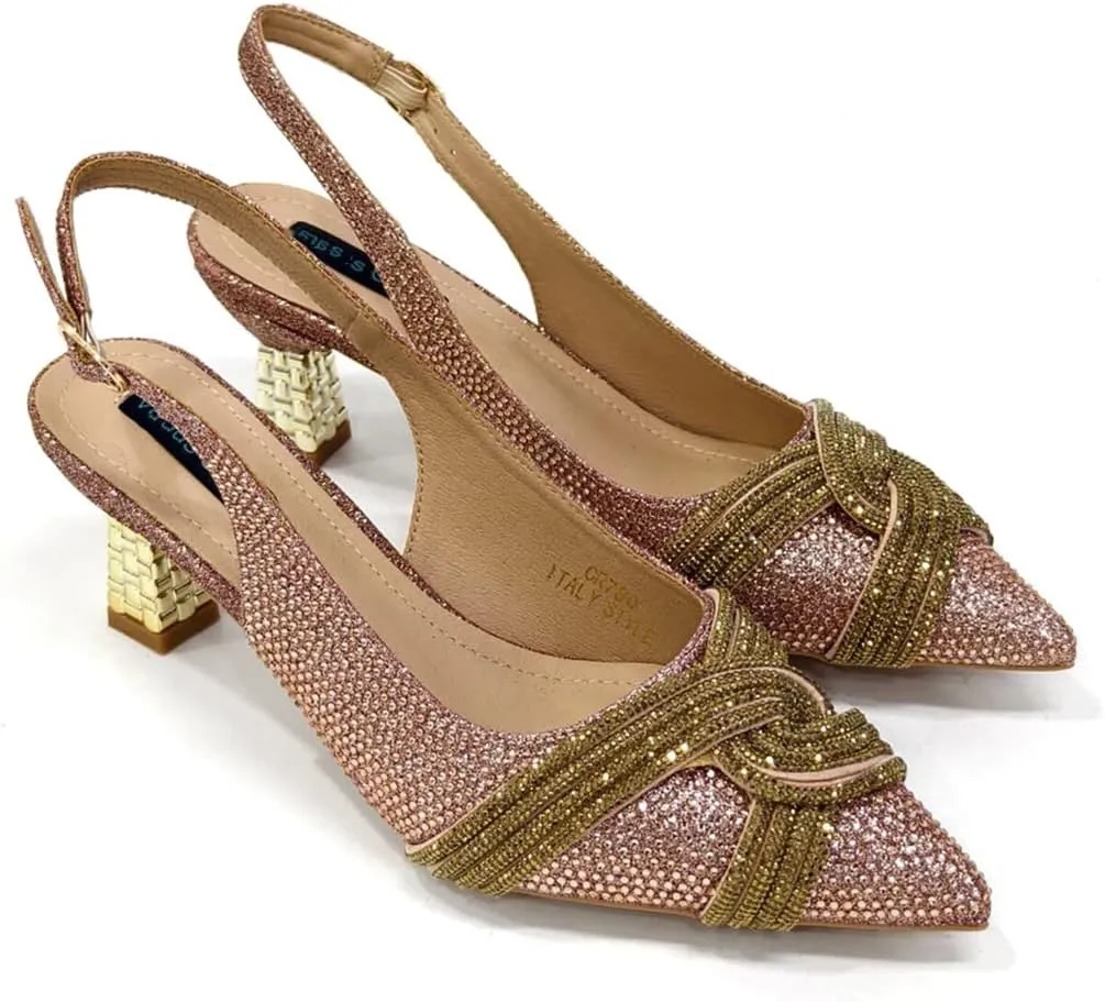 WomenS Champagne Rhinestone High Heels and Matching Bag Set with Spike Heel for Party