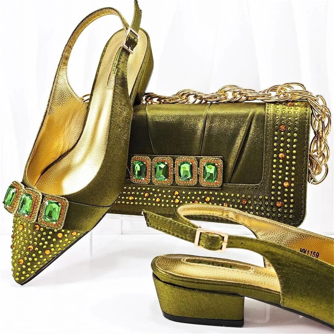 WomenS Classic Italian Shoes and Bag Set for Garden Party with Square Heel and Slingback Design