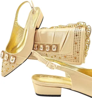 WomenS Classic Italian Shoes and Bag Set for Garden Party with Square Heel and Slingback Design
