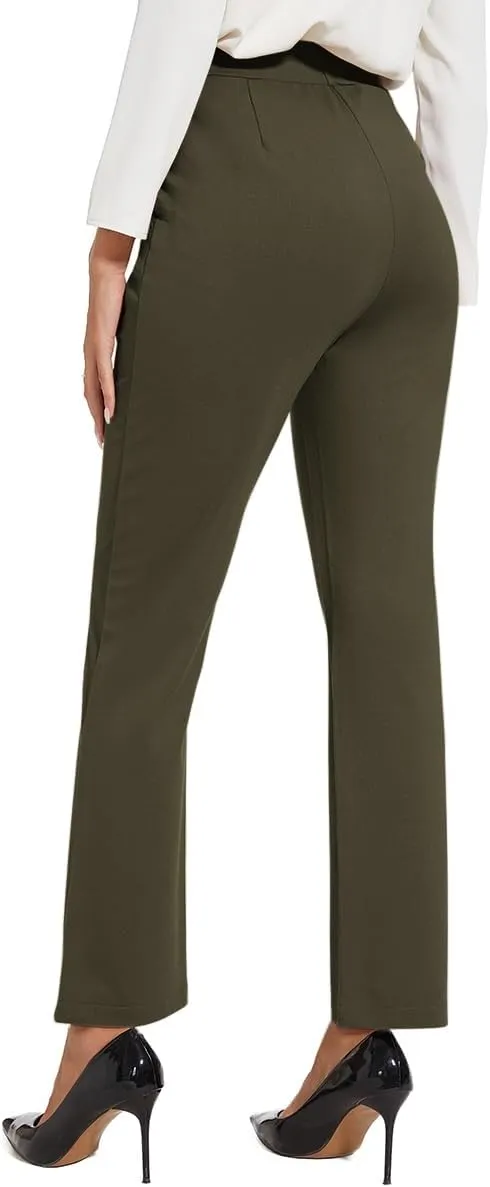 Women's Classic Stretchy Pull On High Rise Pants Straight Leg Slacks