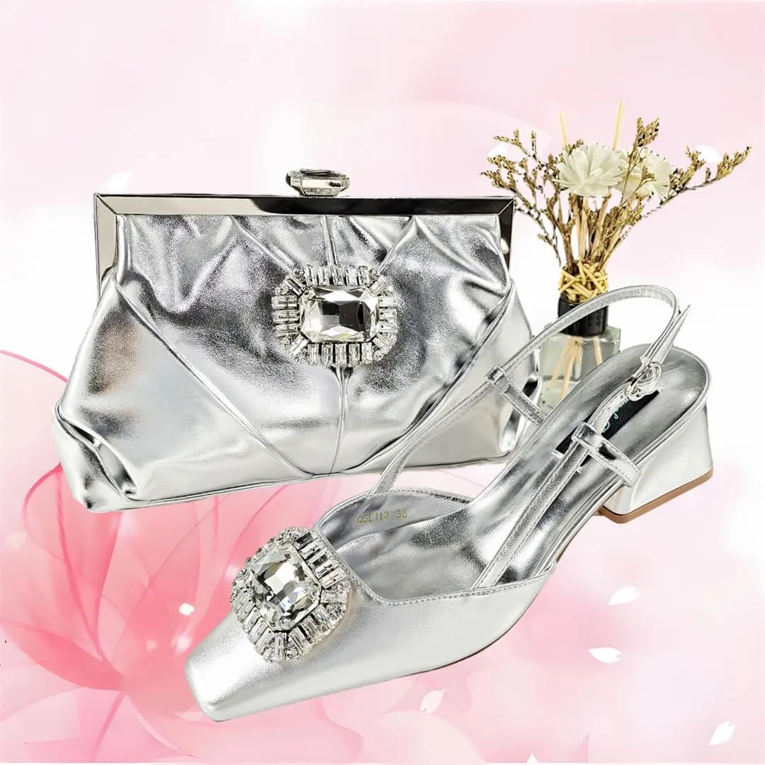 WomenS Coffee Rhinestone Pointed Toe High Heels and Matching Bag Set for Luxury Parties