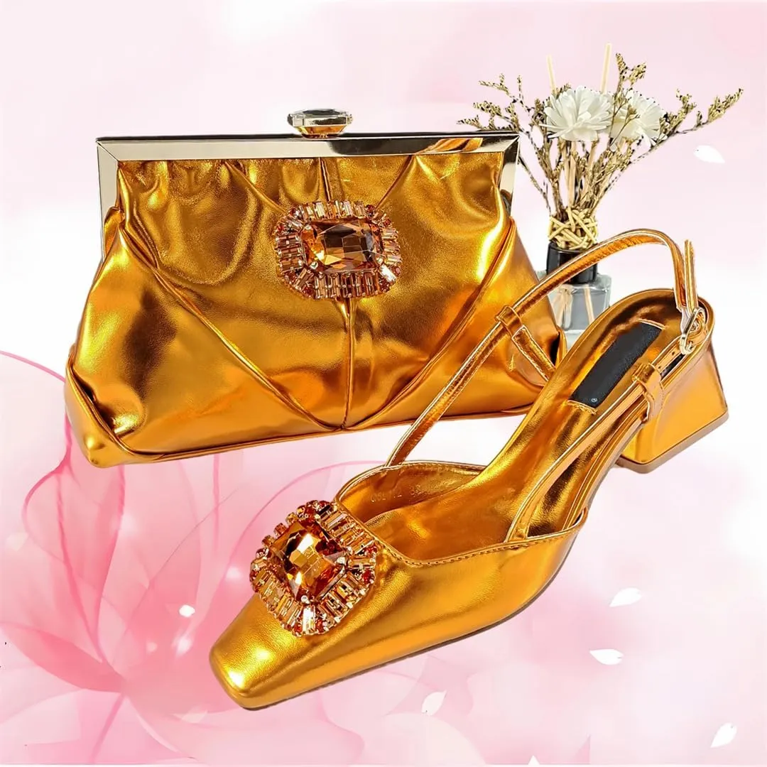 WomenS Coffee Rhinestone Pointed Toe High Heels and Matching Bag Set for Luxury Parties