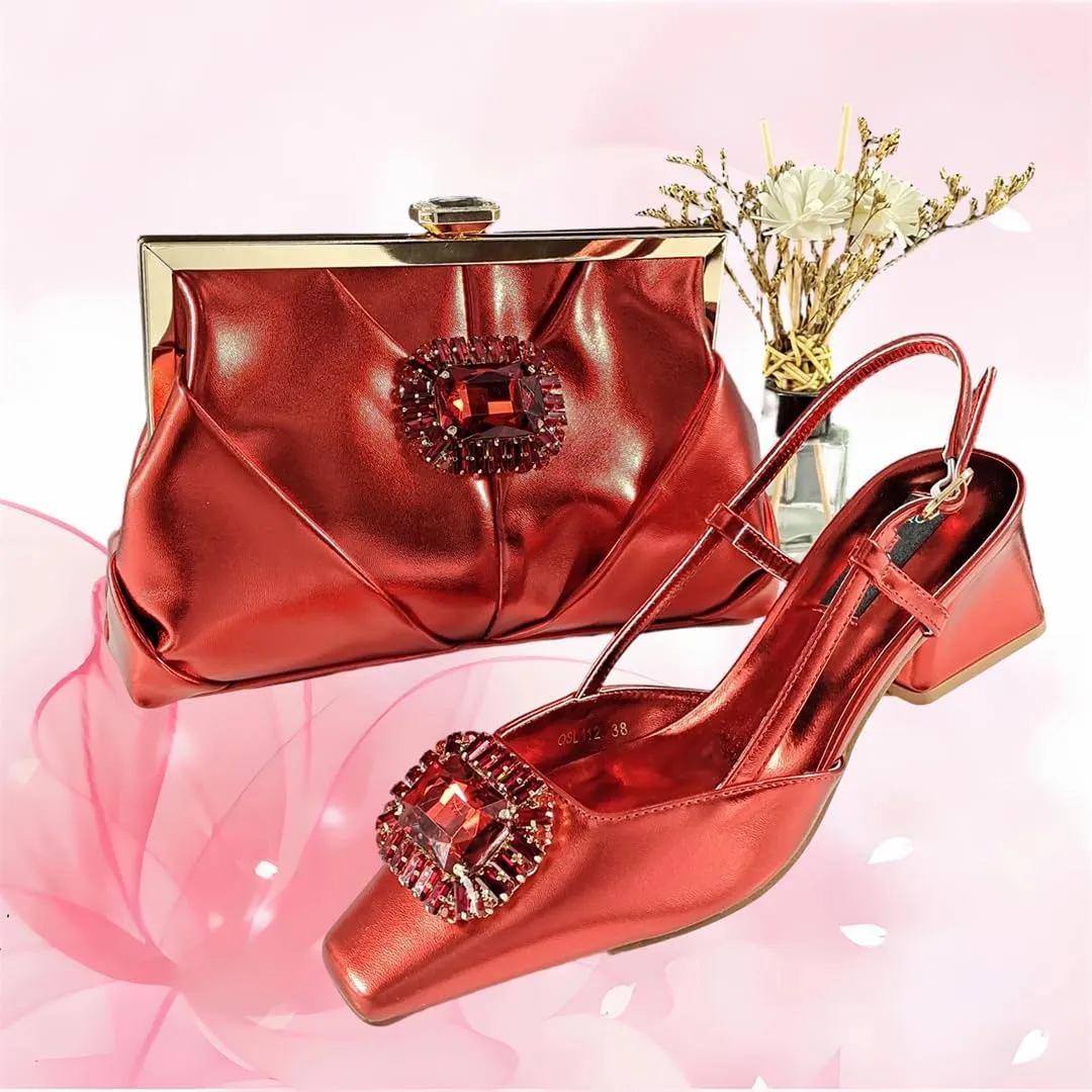 WomenS Coffee Rhinestone Pointed Toe High Heels and Matching Bag Set for Luxury Parties