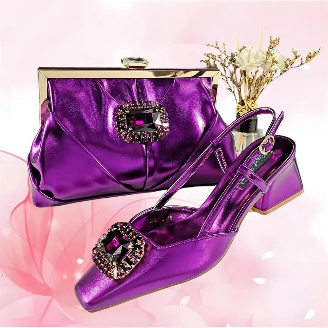 WomenS Coffee Rhinestone Pointed Toe High Heels and Matching Bag Set for Luxury Parties